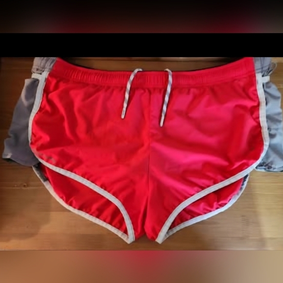 Nathan Pants - Nathan Womens Red Gray Running Shorts Size XXL Drawstring Back Zipper Pocket